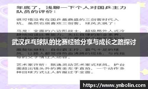 武汉乒乓球队的比赛经验分享与成长之路探讨